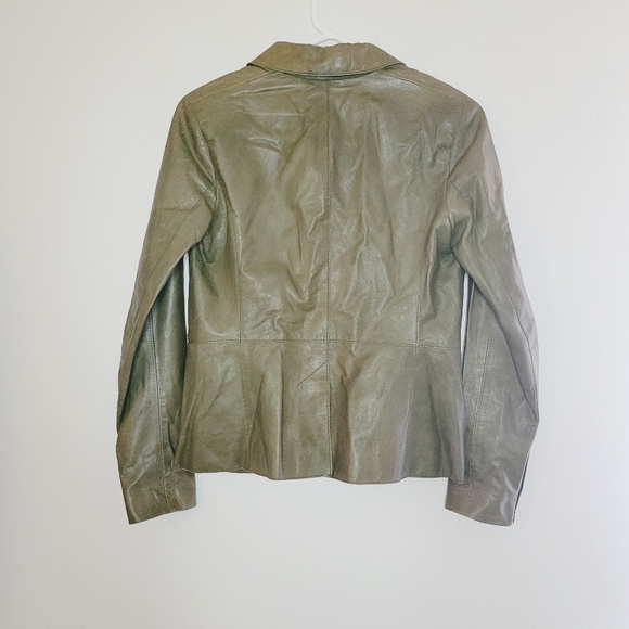 Vince Leather Jacket Womens Green Size 4 Biker Motorcycle Classic Fall Pick Flaw - Picture 2 of 16